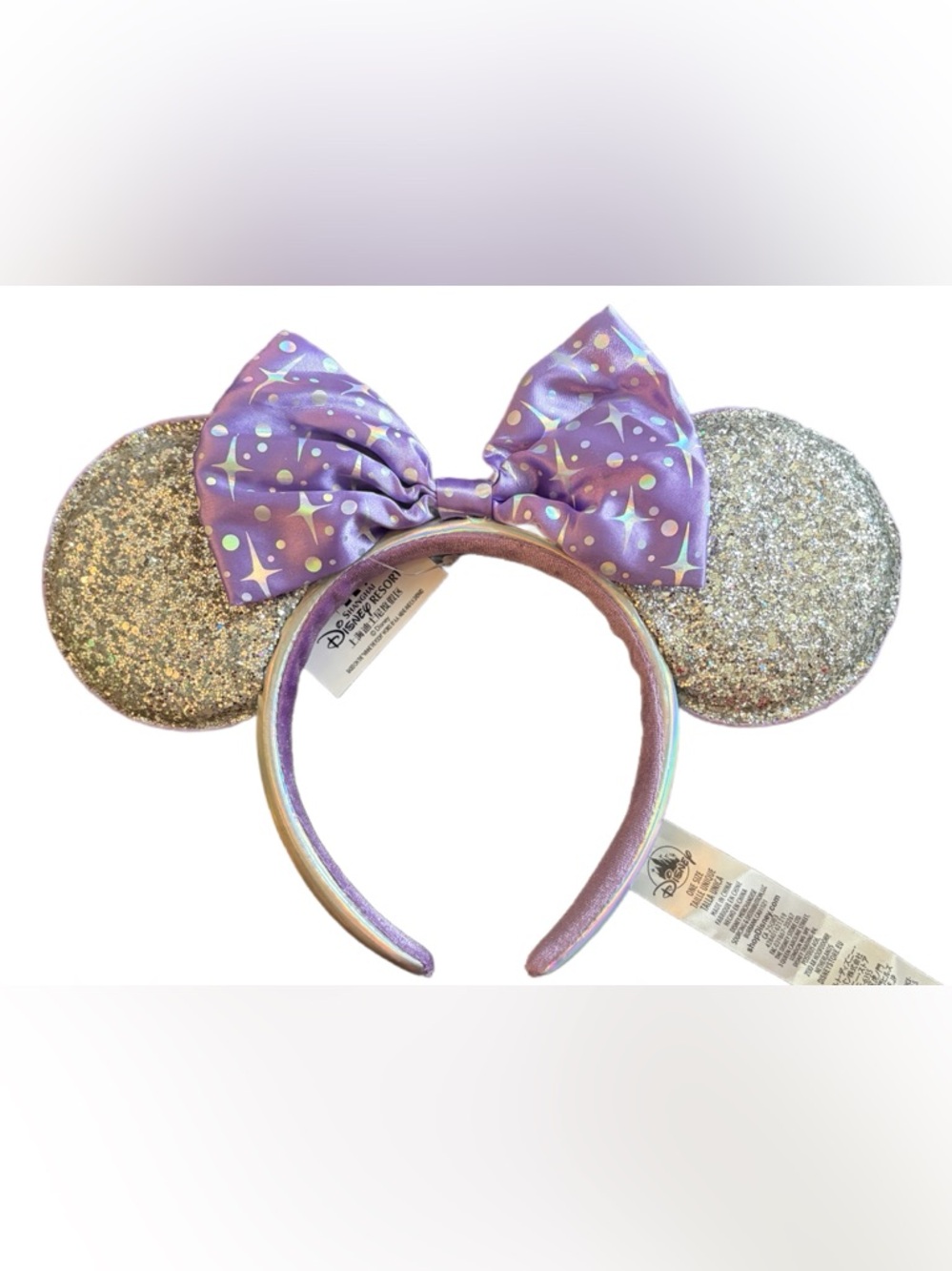 Disney Iridescent Lavender Minnie Ears Headband with Shimmer Bow